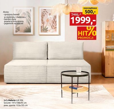 Sofa Meloria LUX 3DL promocja w Black Red White
