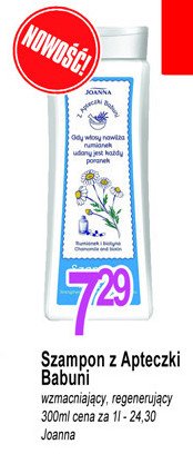 Szampon wzmacniający do włosów cienkich i delikatnych skrzyp i rozmaryn JOANNA Z APTECZKI BABUNI promocja w Rossmann