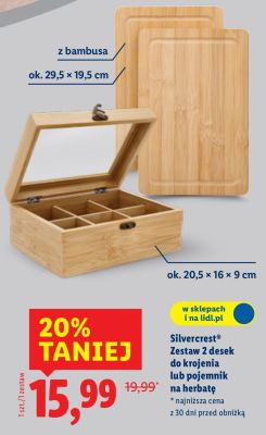 Zestaw 2 desek do krojenia lub pojemnik na herbatę Silvercrest z bambusa promocja w Lidl