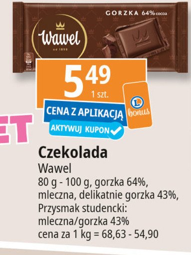 Czekolada gorzka 43 % Wawel promocja w Leclerc