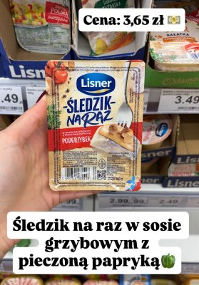 Śledziik na raz w sosie grzybowym z pieczoną papryką Podgrzybek  promocja w Dino