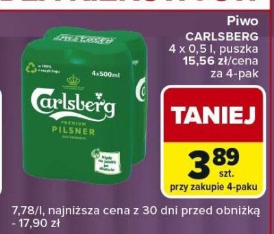 Piwo CARLSBERG 4 x 0.5 l puszka promocja w Carrefour Express