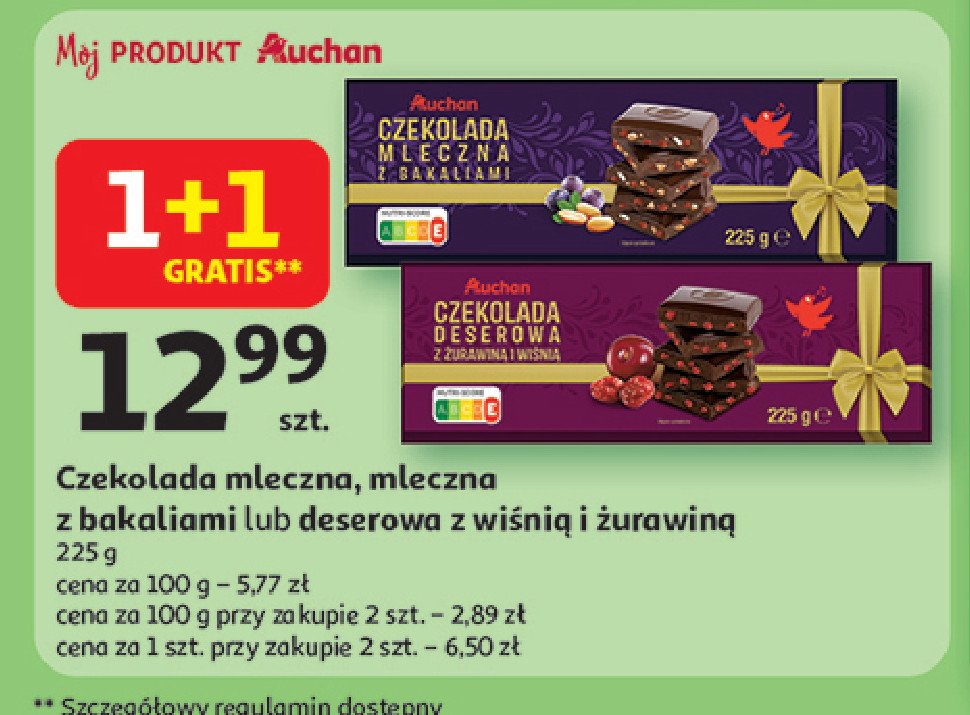 Czekolada mleczna z bakaliami Auchan różnorodne (logo czerwone) promocja w Auchan