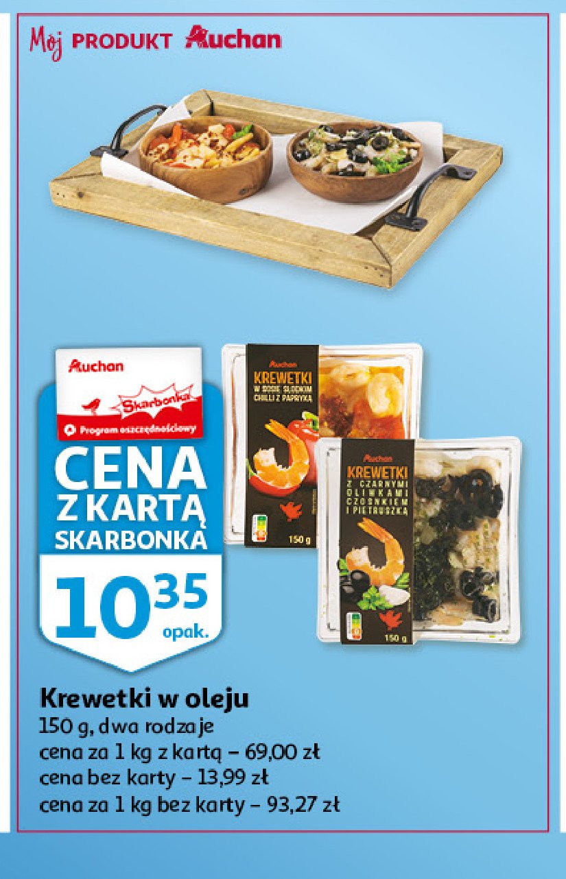 Krewetki z czarnymi oliwkami, czosnkiem i pietruszką Auchan różnorodne (logo czerwone) promocje