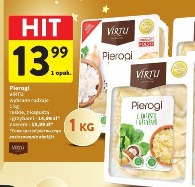 Pierogi VIRTU wybrane rodzaje ruskie, z kapustą i grzybami promocja w Intermarche