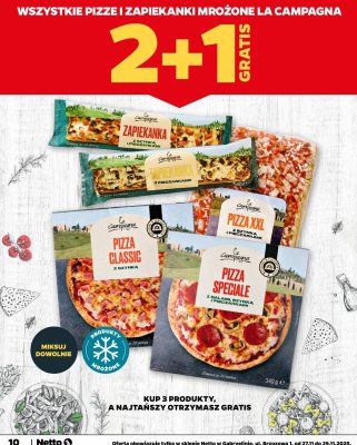 Wszystkie pizze i zapiekanki mrożone 2+1 GRATIS promocja w Netto