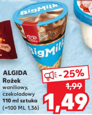 Lód w rożku vanilla Algida big milk promocja