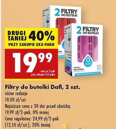 Filtry do butelki czerwone Dafi promocja w Biedronka