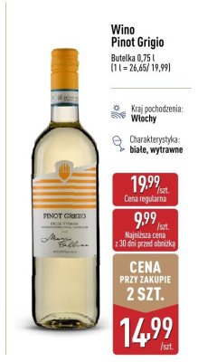 Wino Pinot Grigio białe wytrawne promocja w Aldi