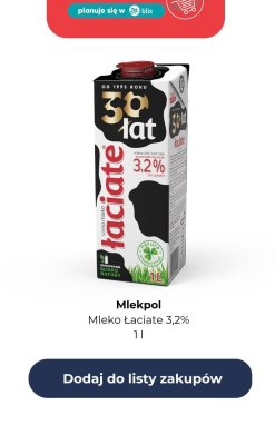 Mleko Łaciate 3,2% promocja w Dino