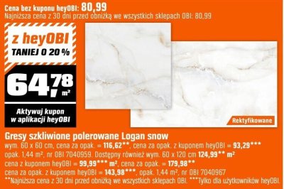 Gresy szkliwione polerowane Logan snow OBI promocja w OBI