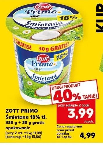 Śmietana 18 % Zott primo promocja