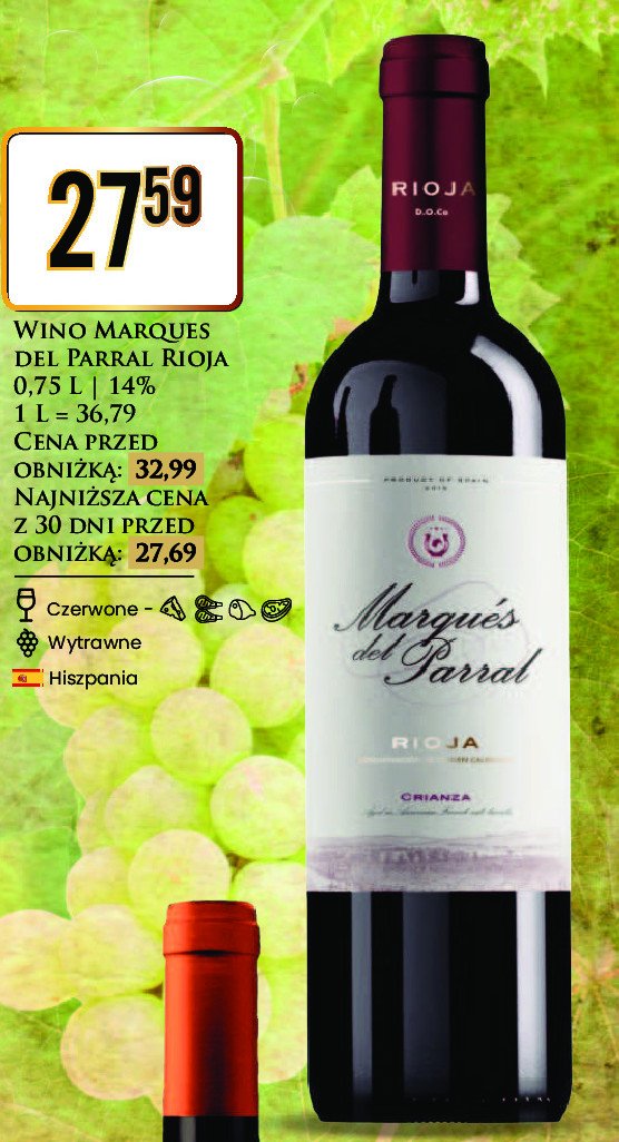 Wino wytrawne Marques del parral rioja promocja w Dino