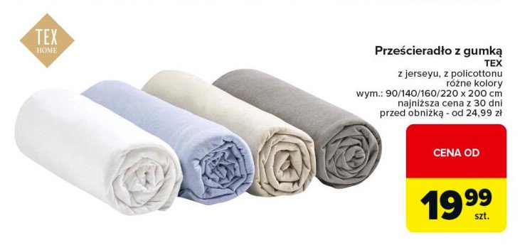 Prześcieradło jersey z gumką 90 x 200 cm Tex promocja w Carrefour