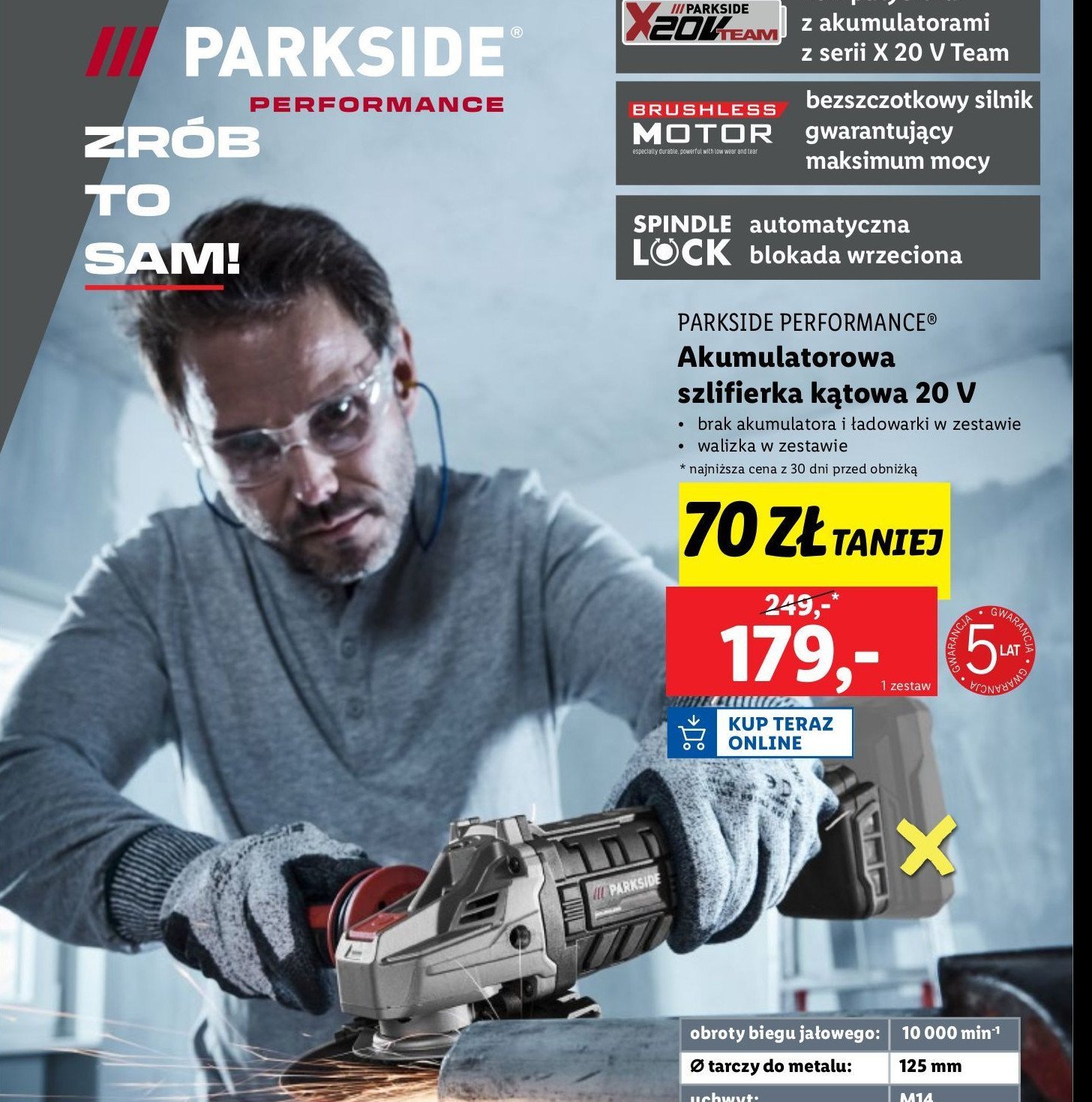 Szlifierka kątowa 40 v Parkside performance promocja