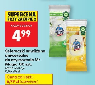 Ściereczki nawilżane uniwersalne do czyszczenia Mr Magic, 80 szt., różne rodzaje promocja w Biedronka