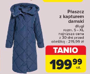 Płaszcz z kapturem damski s-xl promocja w Carrefour