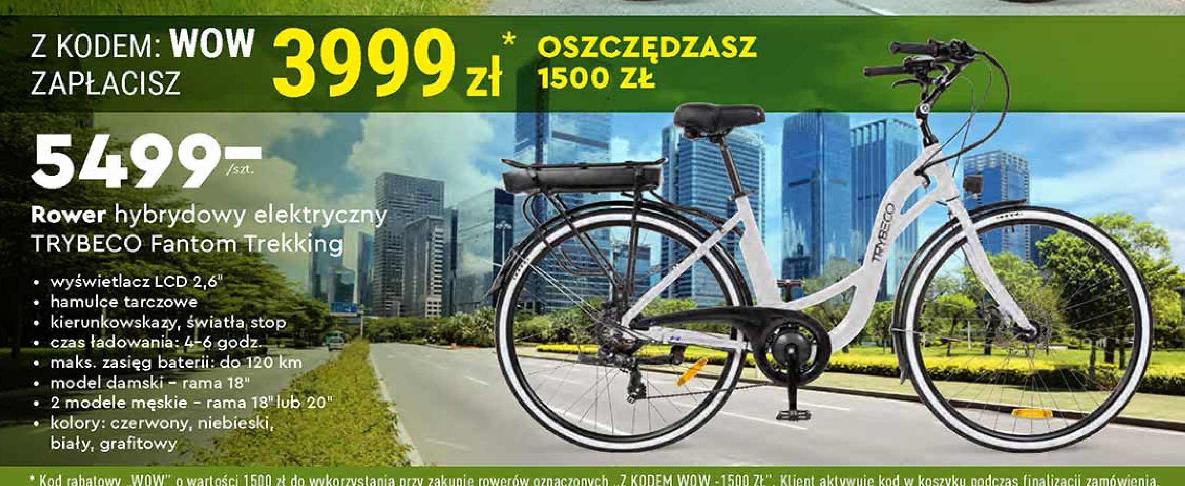 Rower hybrydowy elektryczny fantom trekking m臋ski 20" grafitowy TRYBECO promocja