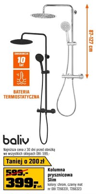 Kolumna prysznicowa Slim kolor chrom, czarny mat promocja w OBI