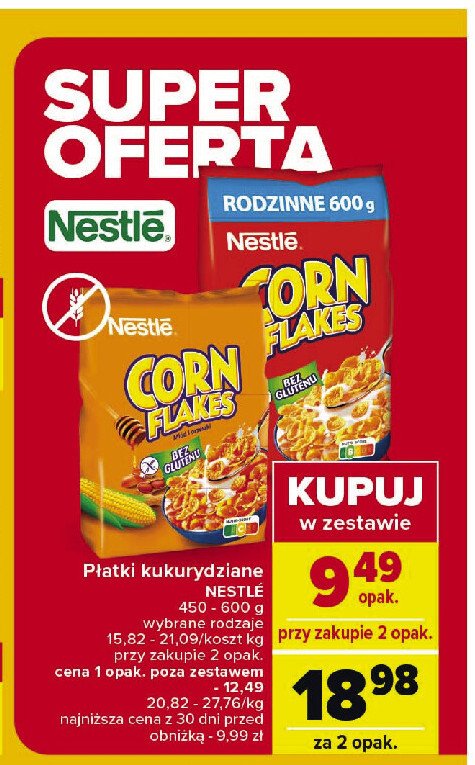 Płatki śniadaniowe bez glutenu z miodem Nestle corn flakes Corn flakes (nestle) promocja w Carrefour Market