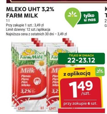 Mleko UHT 3,2% Farm Milk promocja w Stokrotka