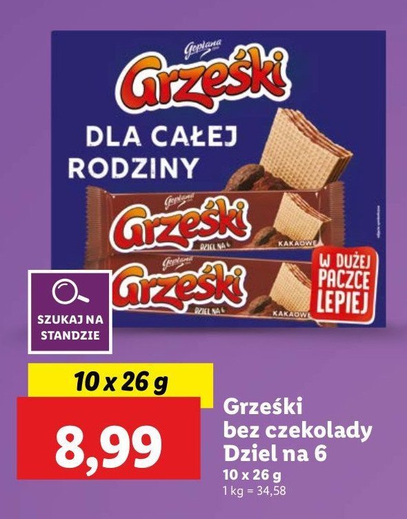 Wafelek dziel na 6 kakaowy Grześki promocja w Lidl