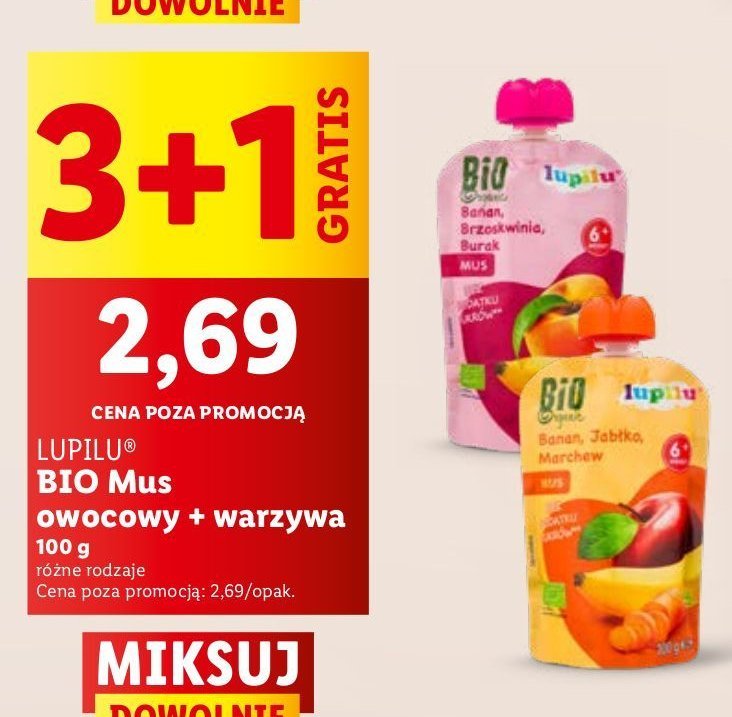 Mus banan brzoskwinia burak Lupilu promocja w Netto