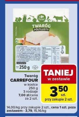 Twaróg Twaróg CARREFOUR w kostce 3 rodzaje promocja w Carrefour Express