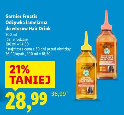 Odżywka lamelarna do włosów Hair Drink Garnier Fructis promocja w Lidl
