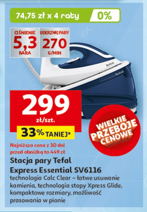 Generator pary express essential sv 6116 Tefal promocja w Auchan