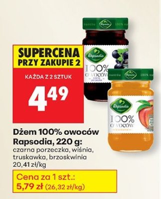 Dżem 100% owoców Rapsodia, 220 g: czarna porzeczka, wiśnia, truskawka, brzoskwinia promocja w Biedronka