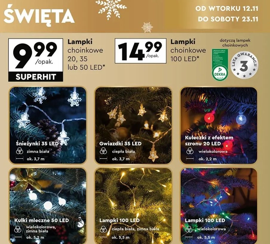 Lampki choinkowe 100 led barwa biała zimna promocja w Biedronka