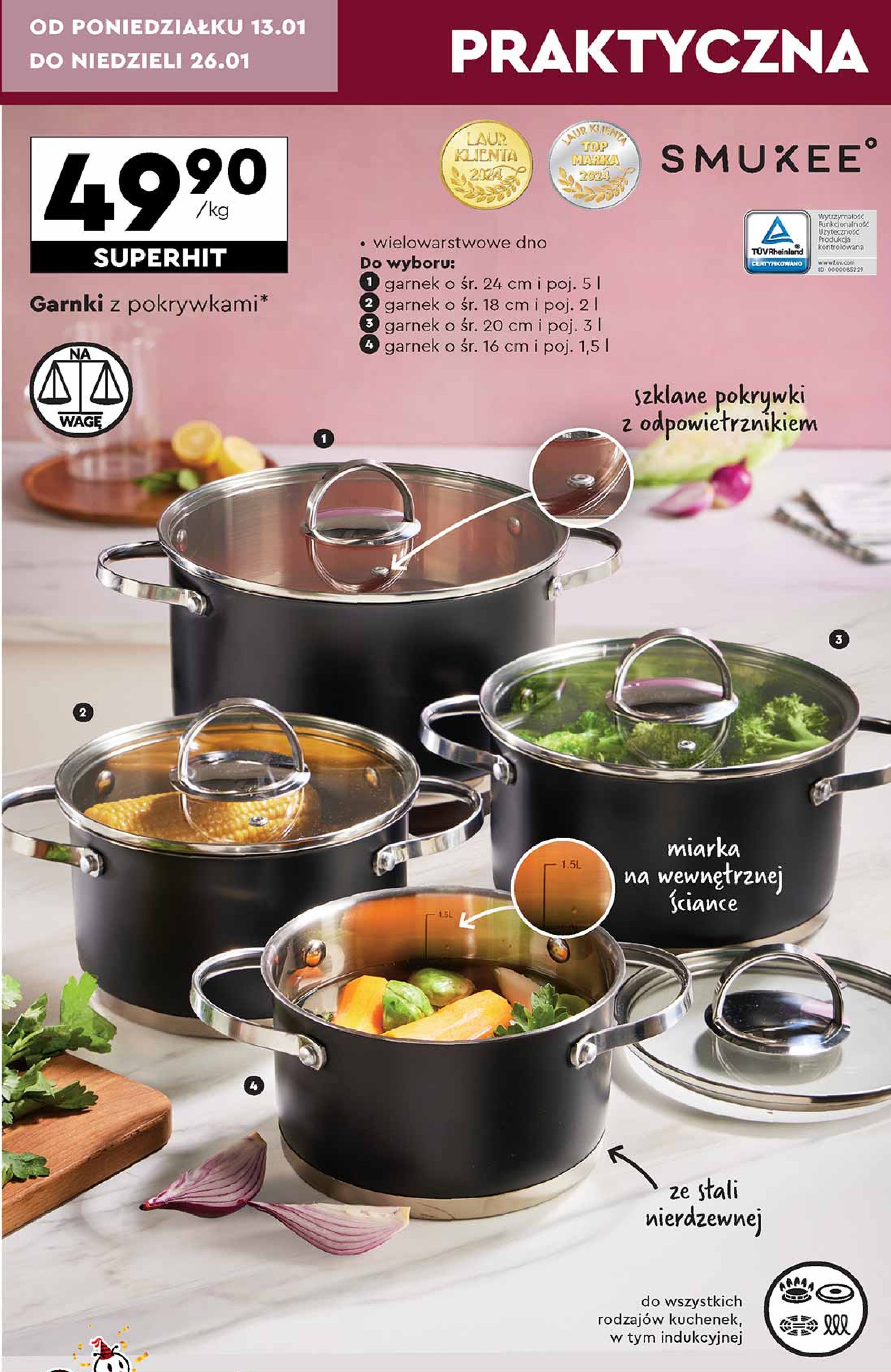 Garnek 18 cm ze szklaną pokrywą Smukee kitchen promocja w Biedronka