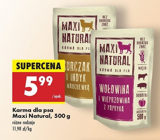 Karma dla psa wołowina i wieprzowina Maxi natural promocja w Biedronka