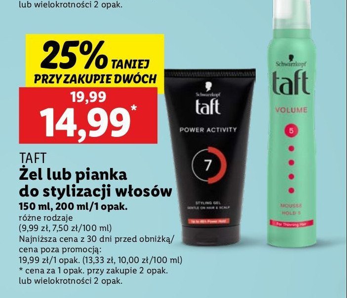 Pianka do włosów hold 5 Taft volume promocja