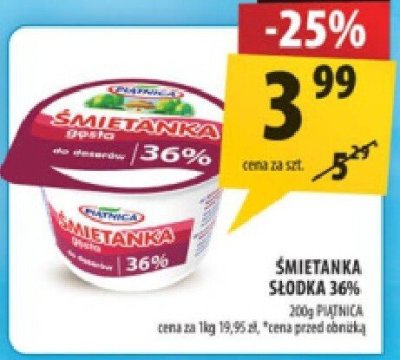 Śmietanka słodka 36% Piątnica promocja w Arhelan