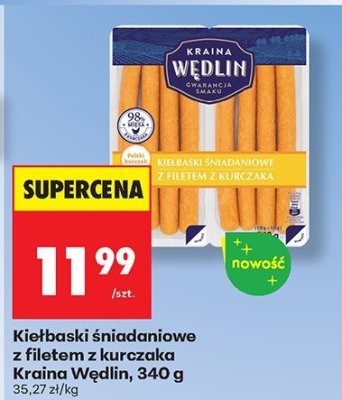 Kiełbaski śniadaniowe z filetem z kurczaka Kraina Wędlin 340g promocja w Biedronka