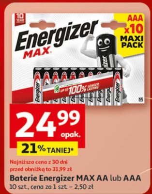 Baterie Energizer MAX AA lub AAA promocja w Auchan