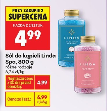 Sól do kąpieli Linda Spa, 800 g różne rodzaje 6,24 zł/kg promocja w Biedronka