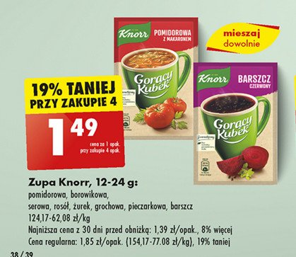 Pieczarkowa z grzankami Knorr gorący kubek promocja w Biedronka