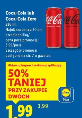 Napój Coca-Cola lub Coca-Cola Zero 330 ml promocja w Lidl