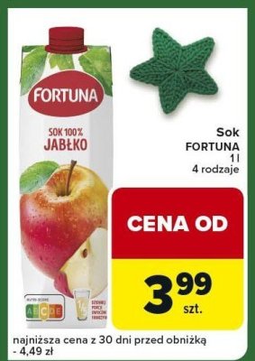 Sok FORTUNA JABŁKO 1l 4 rodzaje promocja w Carrefour Express
