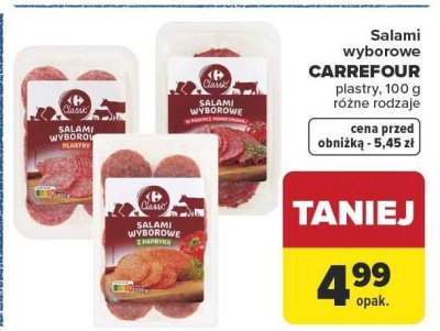 Salami wyborowe CARREFOUR plastry 100g różne rodzaje promocja w Carrefour