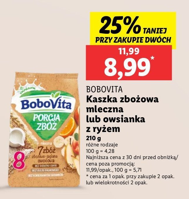 Kaszka mleczna 7 zbóż zbożowo-jaglana owocowa Bobovita porcja zbóż promocja