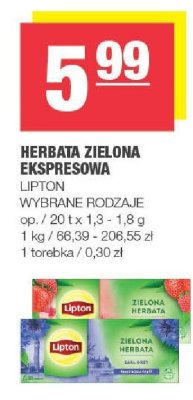 Herbata zielona ekspresowa LIPTON wybrane rodzaje promocja w SPAR