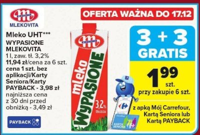 Mleko UHT WYPASIONE MLEKOVITA promocja w Carrefour