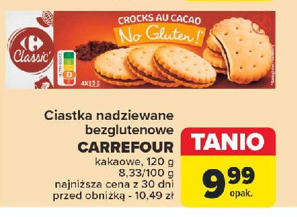 Ciastka bezglutenowe z nadzieniem kakaowym Carrefour promocja