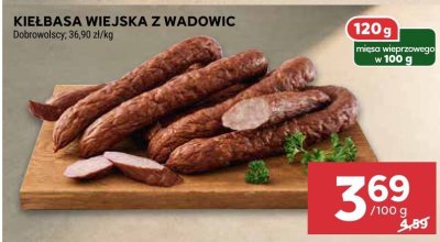 Kiełbasa wiejska z wadowic Dobrowolscy promocja w Stokrotka