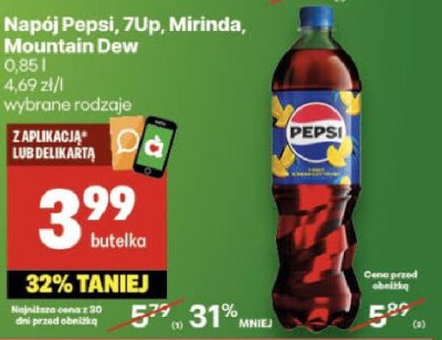 Napój Pepsi, 7Up, Mirinda, Mountain Dew 0,85l promocja w Delikatesy Centrum