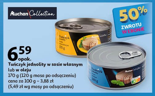 Tuńczyk jednolity w sosie własnym AUCHAN COLLECTION promocja w Auchan